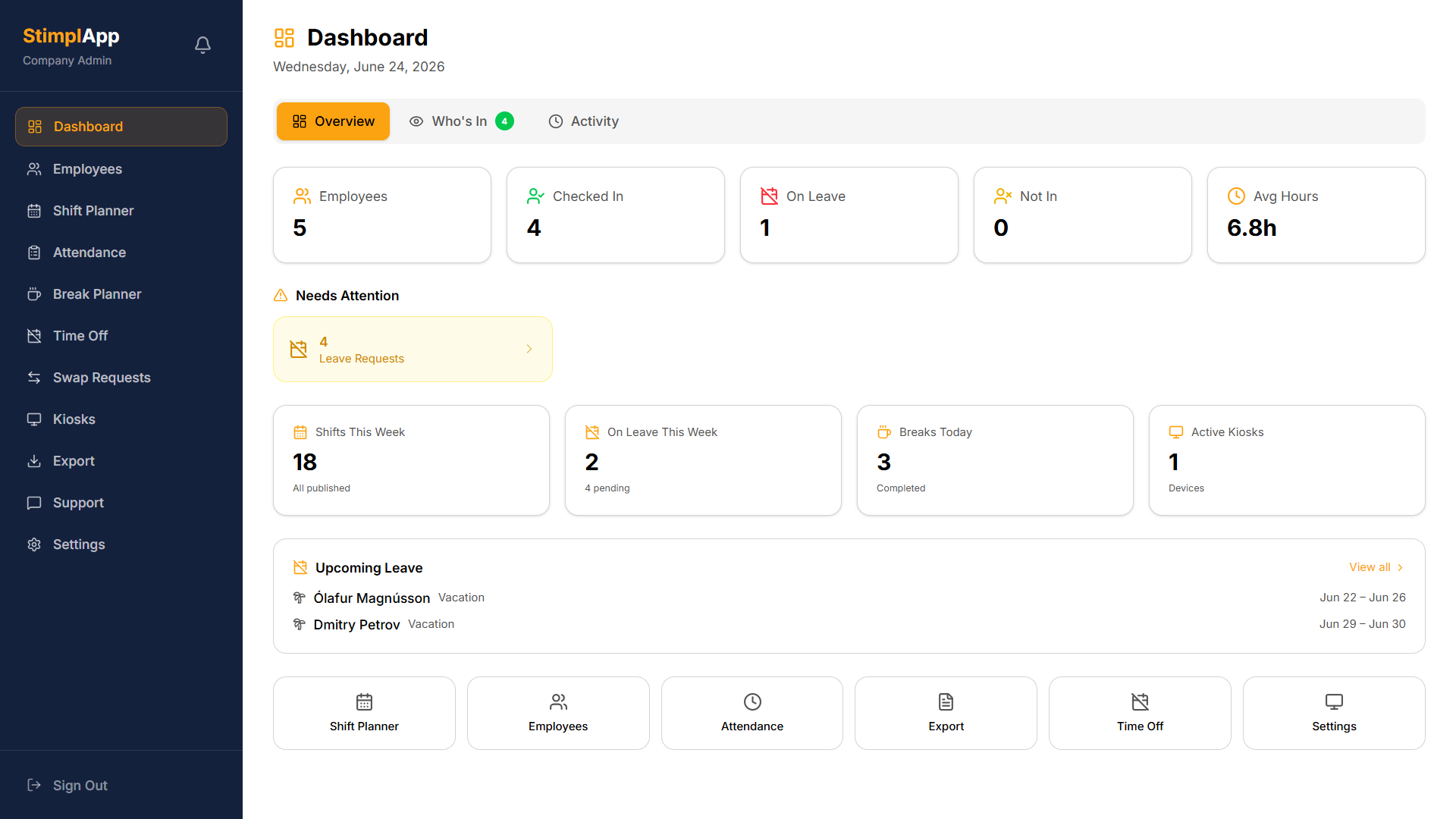 StimplApp Dashboard